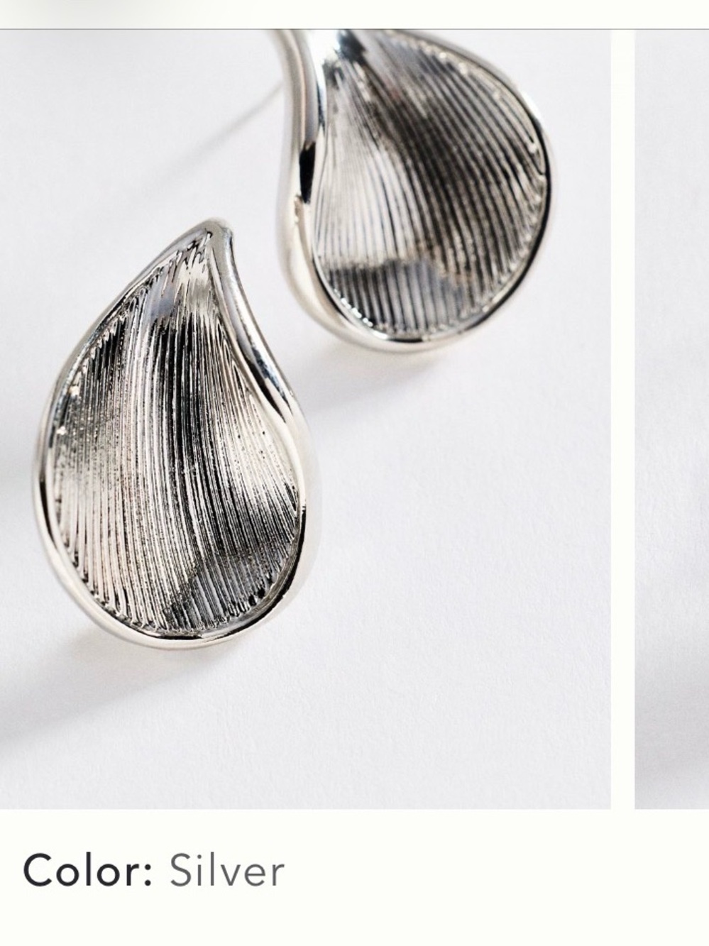 Anthropologie Silver Textured Teardrop Earrings